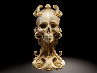 Decorative Ornament Set With Golden Skull Design Intricate Curved Horns And Ornate Neck 3d model