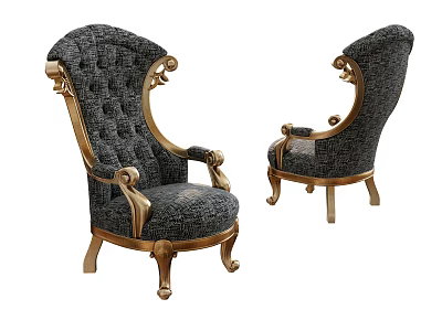 Elegant Classic Accent Chair With Ornate Gold Frame And Tufted Fabric Design 3d model