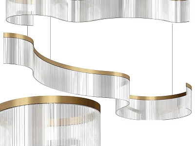 Elegant Modern Curved Chandelier With Gold Frame And Transparent Strips For Interior Decoration 3d model