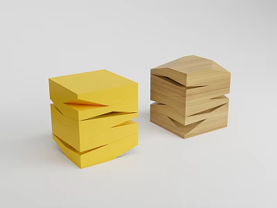 Modern Coffee Table Design With Stacked Wooden And Yellow Geometric Structure 3d model