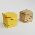 Modern Coffee Table Design With Stacked Wooden And Yellow Geometric Structure
