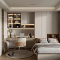 Modern Tatami Bedroom Interior Design With Tatami Bed Desk Laptop Books And Open Shelves