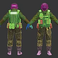 Tactical 3D Characters in Green Uniforms with Backpacks and Protective Gear Dual Views