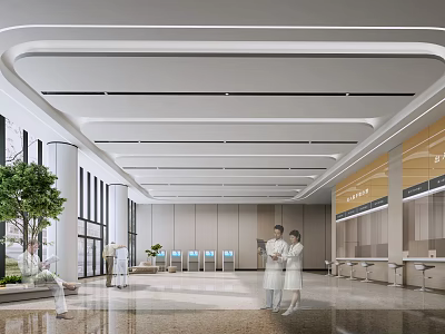 Modern Hospital Outpatient Clinic Hall With Medical Staff And Patients 3d model