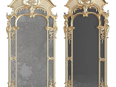 Two Golden Ornate Frame Mirrors With Classic Carvings And Elegant Design Details 3d model
