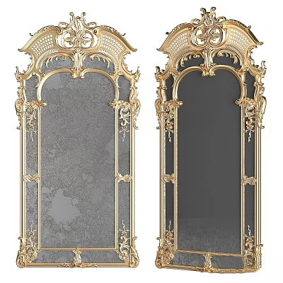 Two Golden Ornate Frame Mirrors With Classic Carvings And Elegant Design Details 3d model