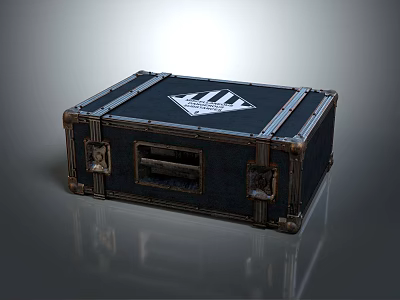 Vintage Crate with Metal Trim and Logo on Black Industrial Style Storage Container 3d model