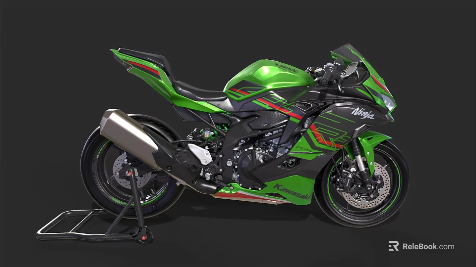 Kawasaki Green Sport Motorcycle With Sleek Design And Black Red Accents 3d model 