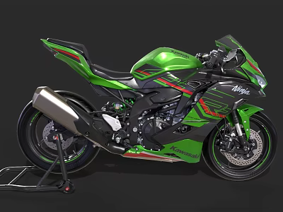 Kawasaki Green Sport Motorcycle With Sleek Design And Black Red Accents 3d model