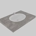 White Oval Washbasin With Chrome Faucet On Gray Stone Countertop Surface