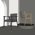 Modern Accent Chairs with Black Leather and Gray Fabric Wooden Arms on Display Platform