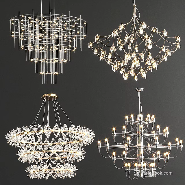 Modern Crystal Chandeliers With Various Stylish Designs And Decorative Lighting Fixtures 3d model 