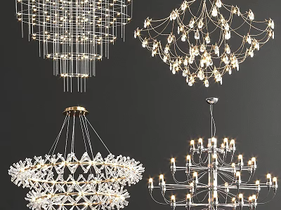 Modern Crystal Chandeliers With Various Stylish Designs And Decorative Lighting Fixtures 3d model