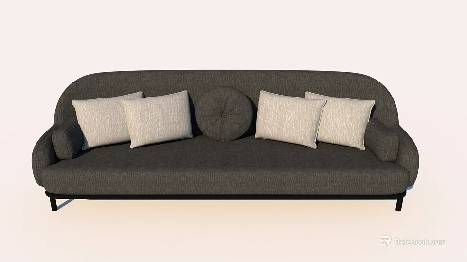 Stylish Modern Gray Sectional Sofa With Soft Fabric Upholstery And Rectangular Round Cushions 3d model