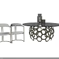 Elegant Modern Dining Table Set With Round Glass Tabletop And Gold Metal Frame Gray Chairs