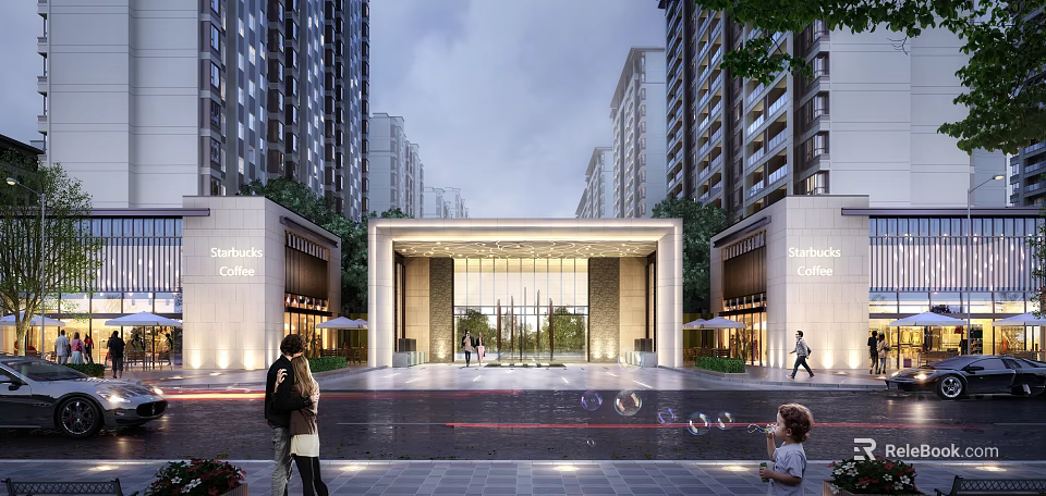 Southwood Northwood Residential Entrance With Glass Doors And Surrounding Tall Buildings Pedestrians Landscape 3d model 
