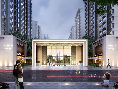 Southwood Northwood Residential Entrance With Glass Doors And Surrounding Tall Buildings Pedestrians Landscape 3d model