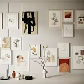 Diverse Wall Art Prints With Decorative Vase Books And Sculptures
