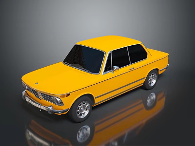 Yellow Classic Vintage Sedan With Black Windows Silver Wheels And Glossy Body 3d model