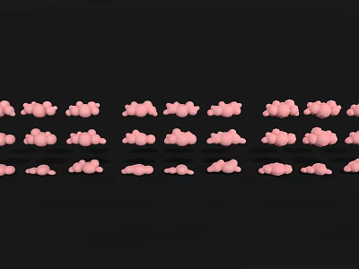 Cartoon Scene With Pink Clouds Arranged In Rows On Black Background 3d model