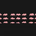 Cartoon Scene With Pink Clouds Arranged In Rows On Black Background