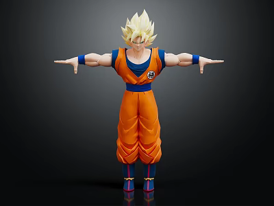 Blonde Haired Anime Character Action Figure In Orange Outfit With Arms Outstretched Pose 3d model