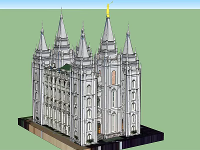 Grand European Style Architecture With White Exterior Multiple Spires And Golden Accents 3d model