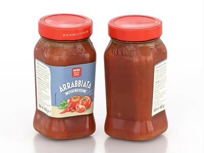 Arrabbiata Tomato Sauce Bottled in Glass Jars with Red Lids and Labeled 3d model