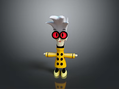 Cartoon Game Character With White Spiky Hair Red Glasses And Yellow Polka Dot Outfit 3d model