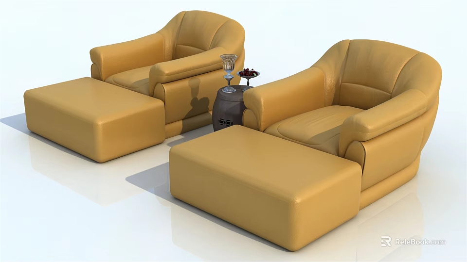Yellow Leather Single Sofa With Ottoman And Side Table Decorations 3d model