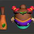 Cartoon Girl Character With Red Pigtails Purple Goggles Green Leaf Hat And Orange Tube