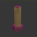 Hex Head Threaded Bolt With Brown Metal Surface And Shiny Reflection 3d model