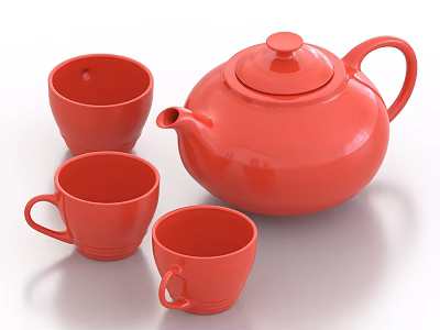 Modern Red Ceramic Tea Set With Teapot And Matching Cups For Daily Use 3d model