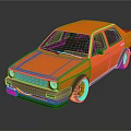 Orange Vintage Sedan With Gold Wheels And Reflective Surface On Dark Background