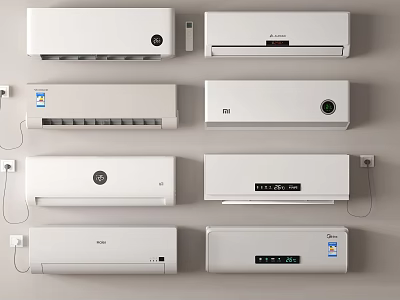 Multiple Modern Wall Mounted Air Conditioner Fan Units With Control Panels 3d model