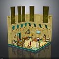 Classical Decorative Lounge Interior With Yellow Walls Green Drapes Blue Accents Sofa And Tiled Floor