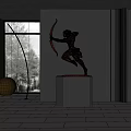 Bronze Archer Sculpture Leaping Dynamic Pose On Gray Pedestal Modern Interior