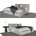 Modern Double Bed Interior With Neutral Tones Pillows Throw Blanket And Side Table Vase 3d model