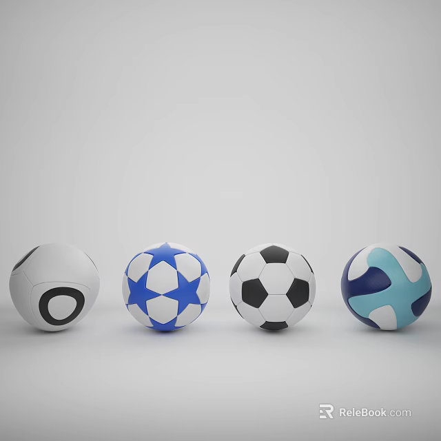 Sports Equipment Four Differently Designed Soccer Balls with Various Color Patterns 3d model 