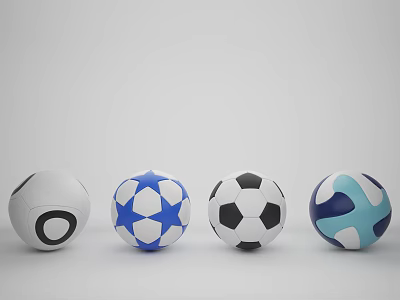 Sports Equipment Four Differently Designed Soccer Balls with Various Color Patterns 3d model