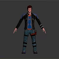Stylish 3D Character With Red Hair Black Jacket Blue Jeans And Red Tool Belt