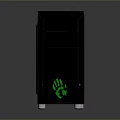 Black Gaming PC Case With Green Glowing Logo Paw Print And Bottom Wheels Design