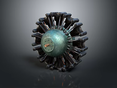 Industrial Mechanical Equipment Featuring Circular Design Metal Spokes And Central Green Component 3d model