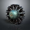 Industrial Mechanical Equipment Featuring Circular Design Metal Spokes And Central Green Component