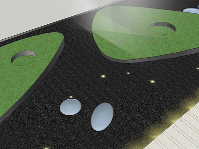 Garden Ornament Design With Green Irregular Lawn Shapes Circular Holes And Yellow Lights 3d model
