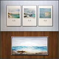 Landscape Paintings With Sea View Beach Palm Trees Boat And Blue Sky Wall Art