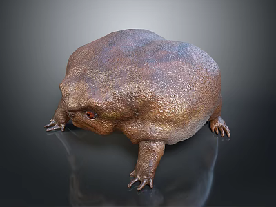 Plump Brown Toad With Round Body And Red Eyes On Dark Background With Reflection 3d model