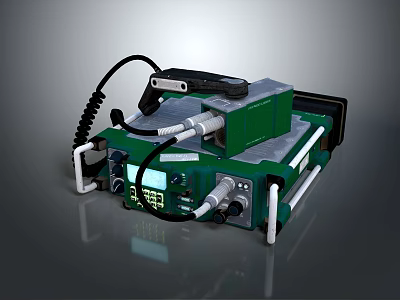 Green And Gray Technical Equipment With LCD Display Control Buttons And Connecting Cables 3d model