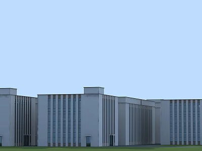 Modern Industrial Factory Building With White Exterior Walls Neatly Arranged Windows And Blue Sky Background 3d model