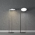 Modern Floor Lamps With Metal Pole And Round Shade Against Gray Wall Interior